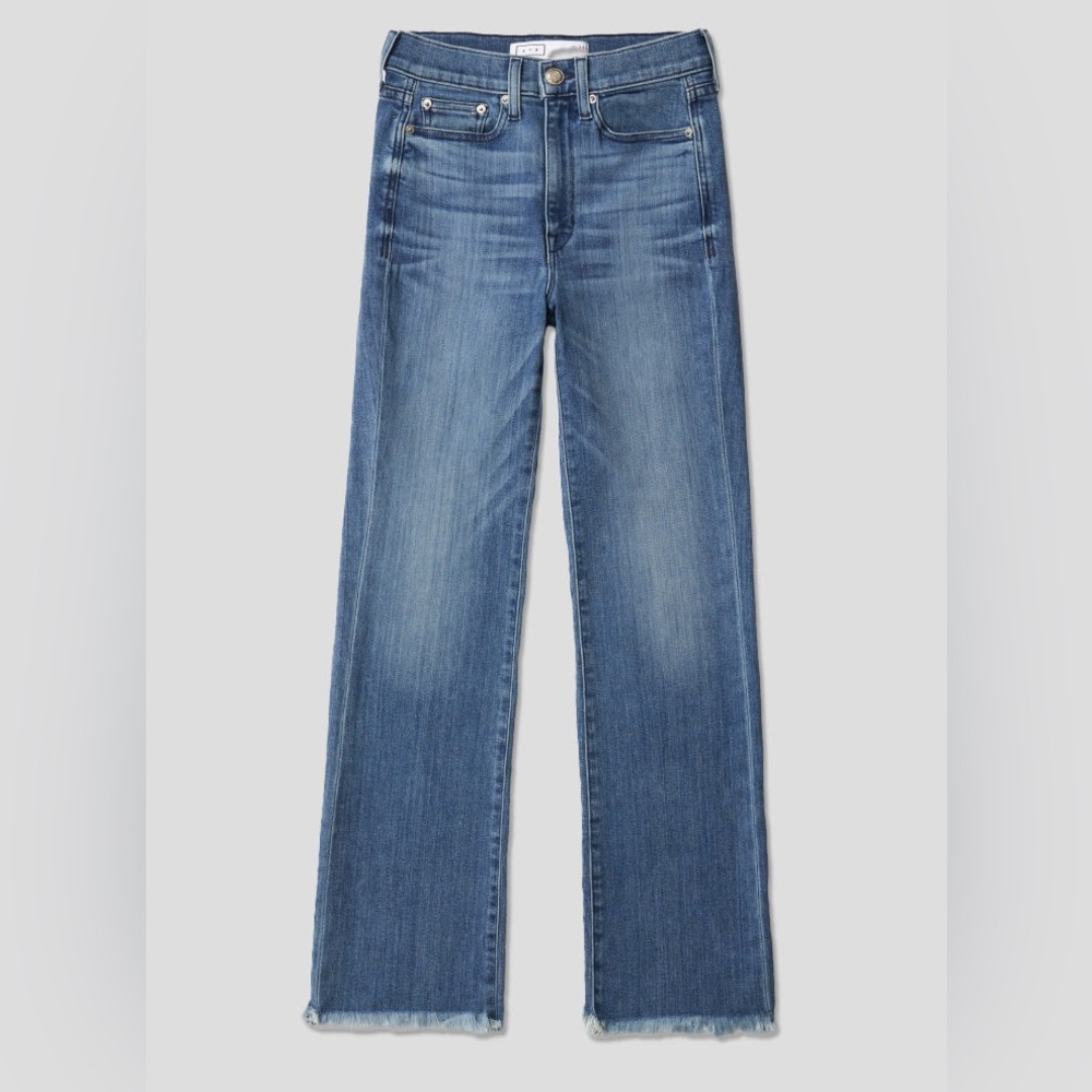 AYR The Pop jeans straight leg fringe ankle hem blue denim 31